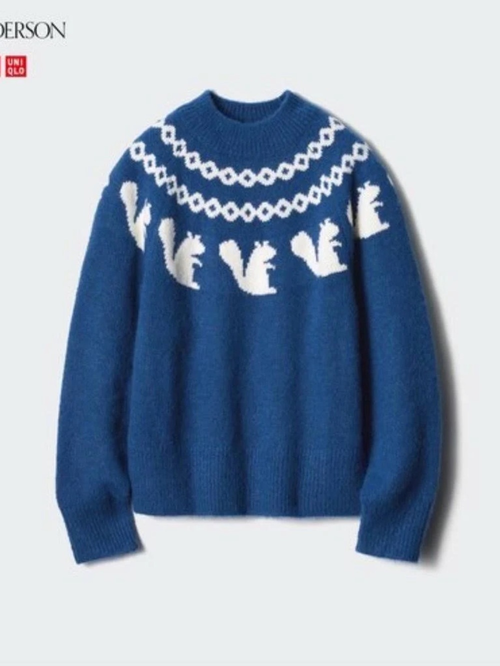 Uniqlo x JW ANDERSON Blue Crewneck Sweater with Cream Squirrel Yoke